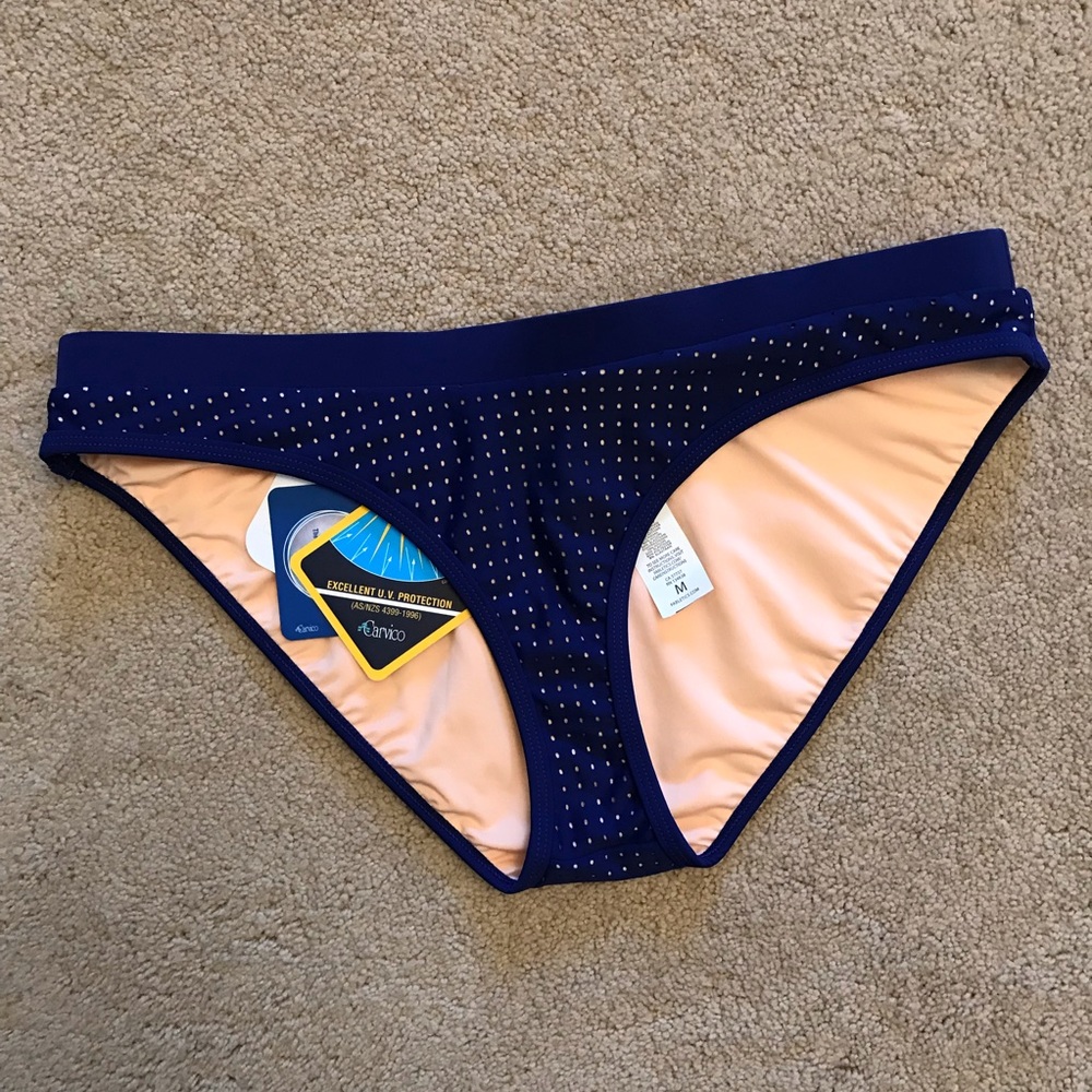 Fabletics Valentina Bikini Swim Bottom NEW Size Medium Blue Sparkle Glam Resort